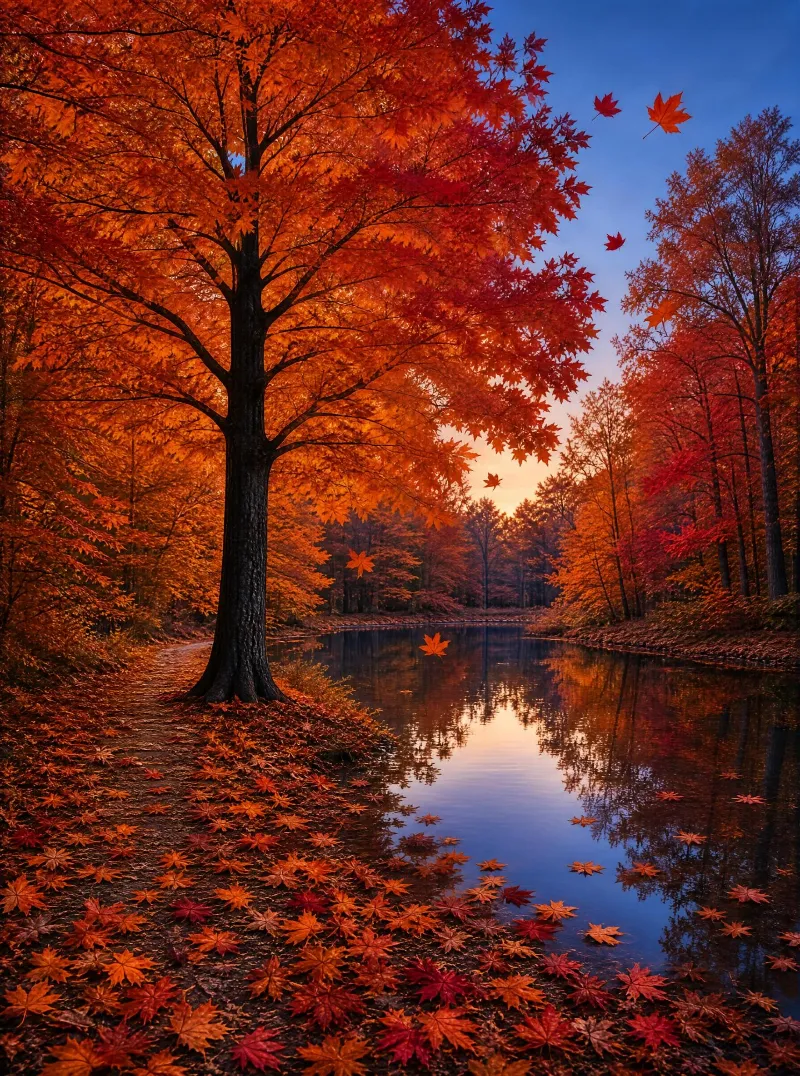 Autumn Forest Lake Scene