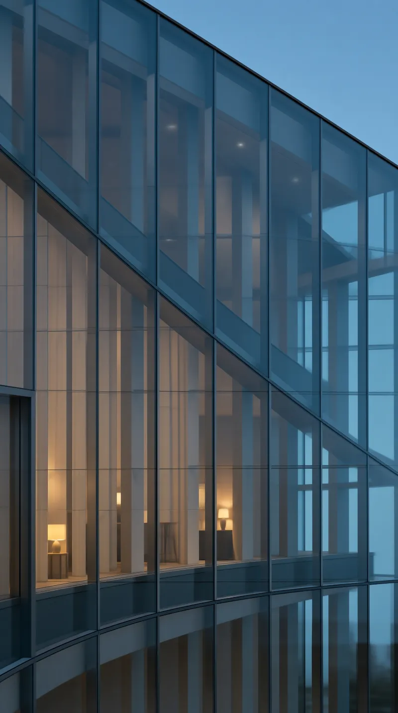 Modern Glass Facade at Dusk