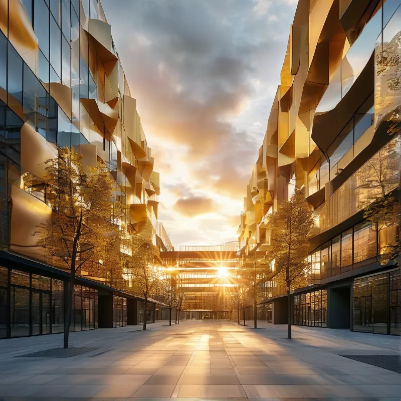 Modern Plaza at Sunset