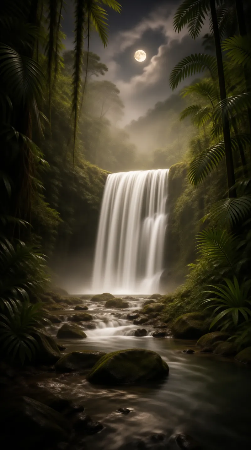 Moonlit Jungle Waterfall