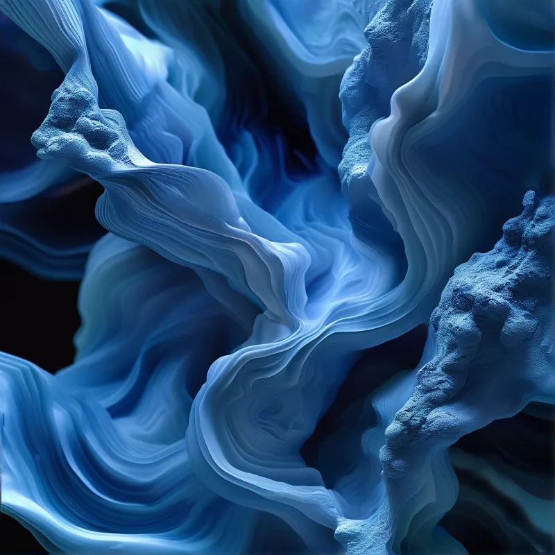 Wavy blue cavern walls display smooth undulating surfaces with subtle textural variations under diffused lighting.