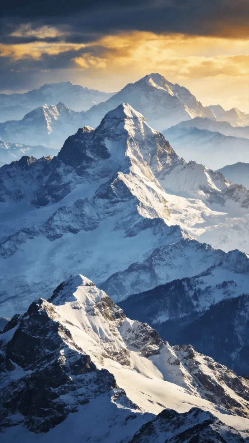 Snow-Capped Peaks Under a Dramatic Sky