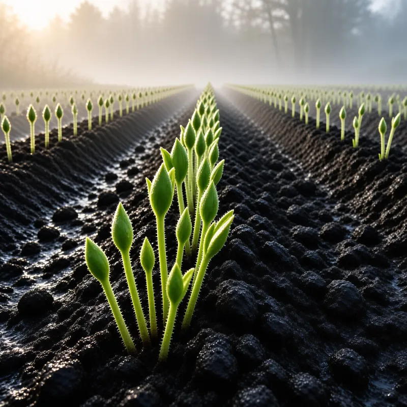 Rows of Green Sprouts in Soil