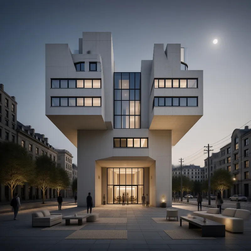 Modern White Building Dusk