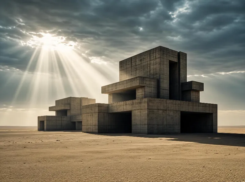 Brutalist Structure in Desert