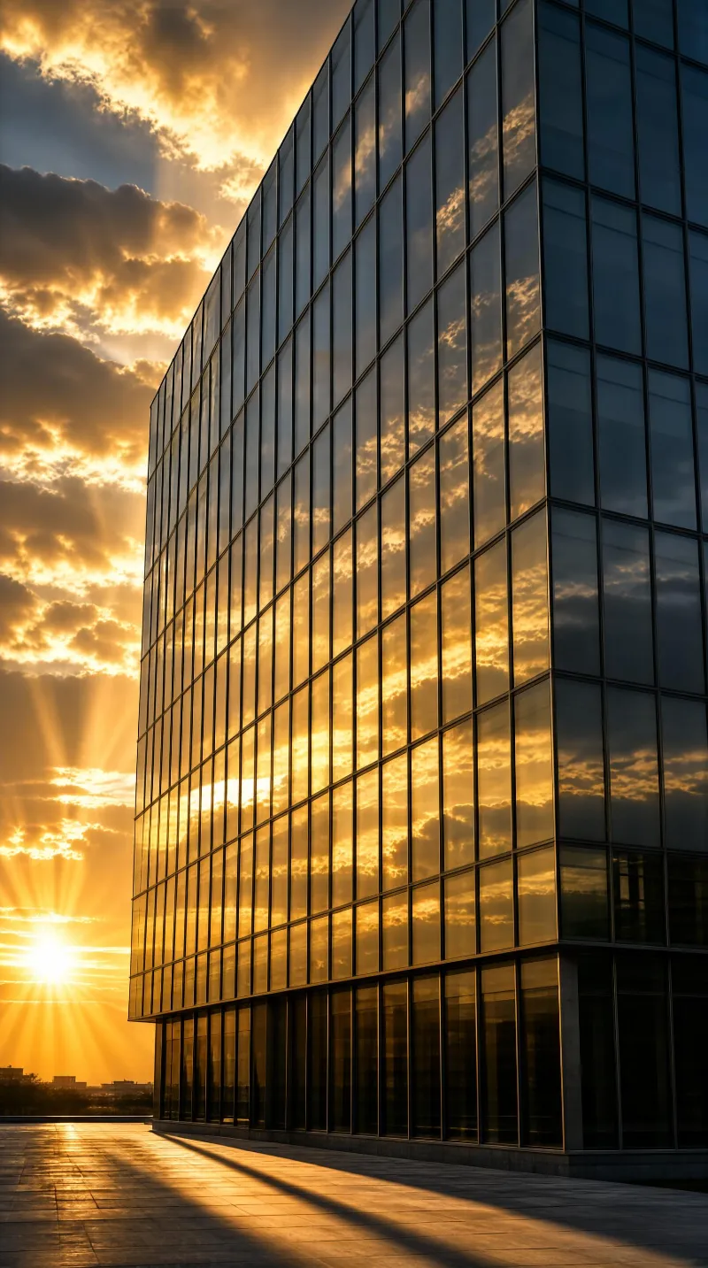 Glass Building at Sunset