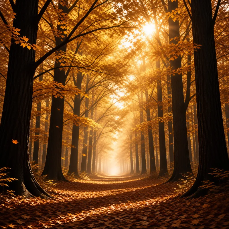 Sunlit Golden Autumn Forest
