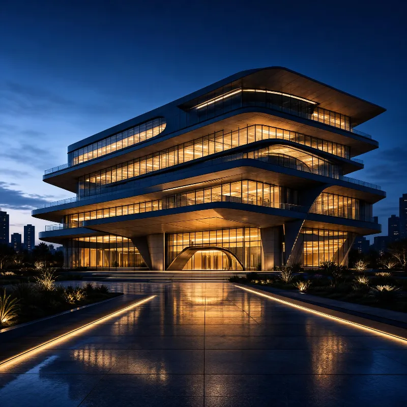 Modern Architectural Building at Night