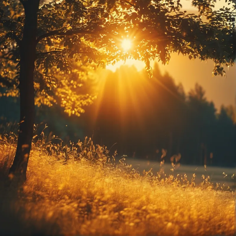 Golden Sunset Through Trees