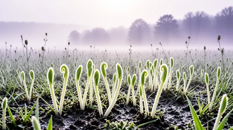 Misty Field with New Sprouts