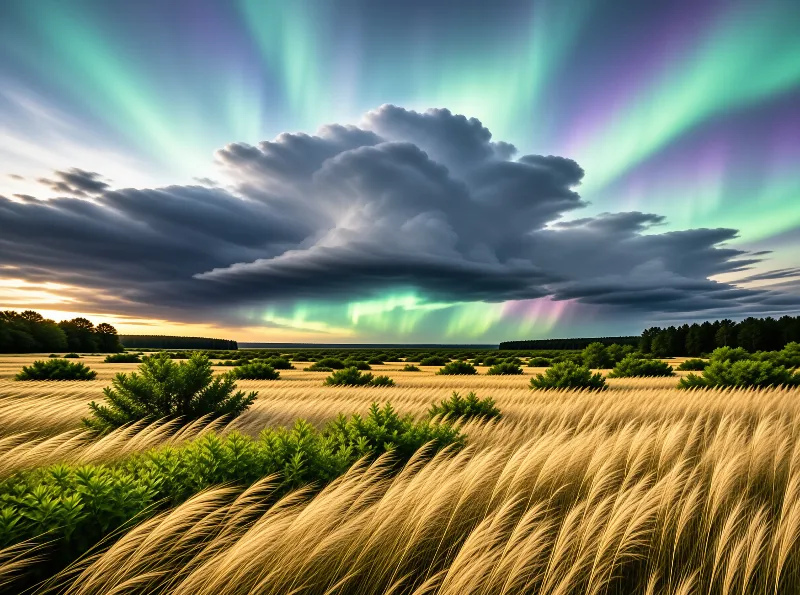 Aurora Over Golden Wheat Field