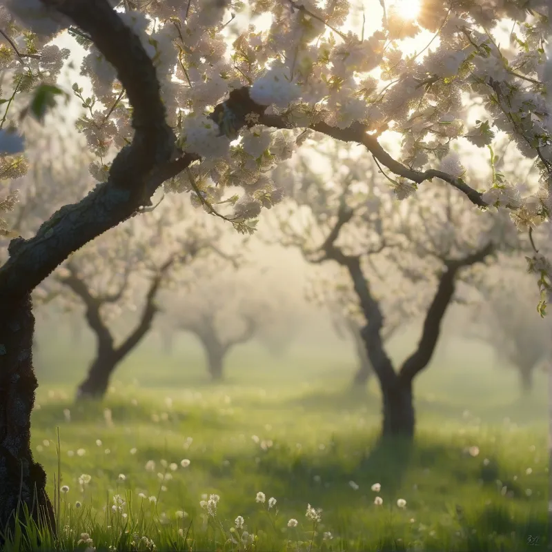 Misty Blossoming Orchard