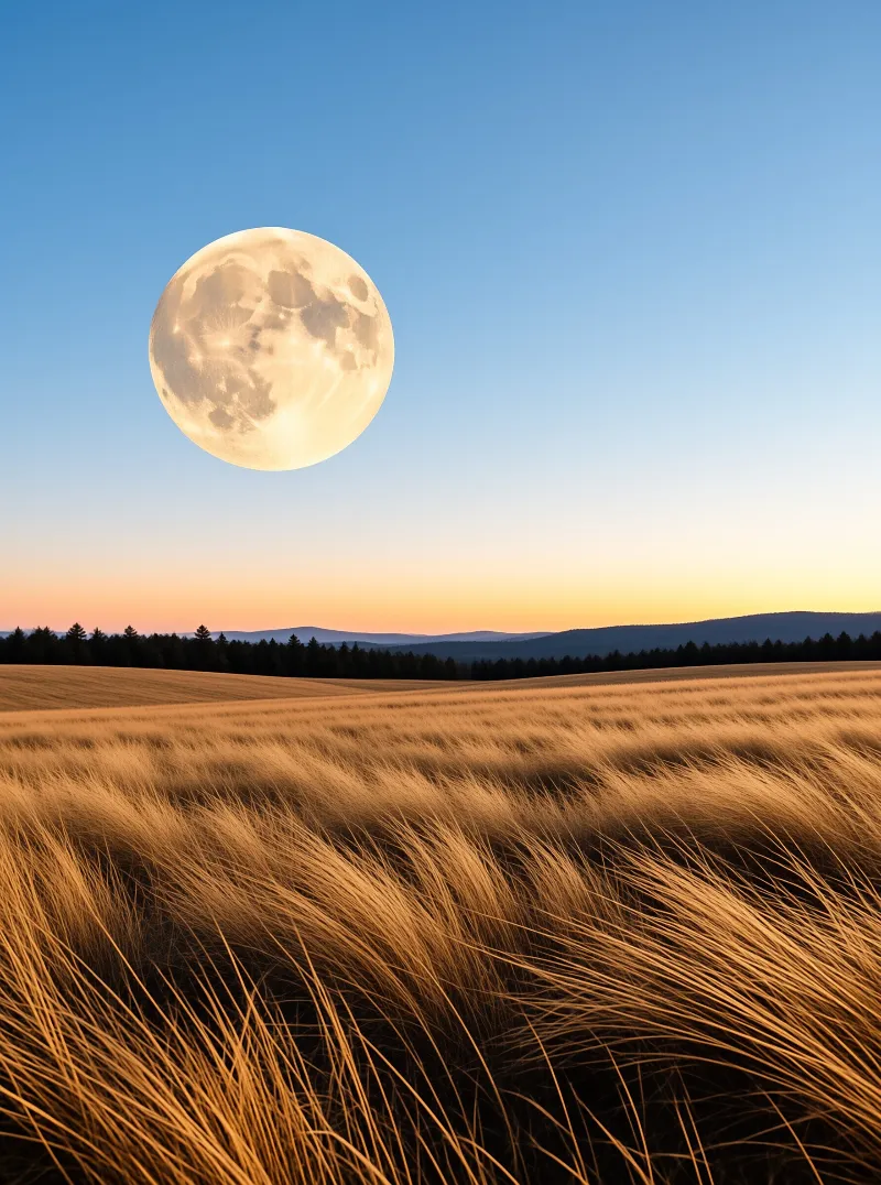 Full Moon Over Golden Field