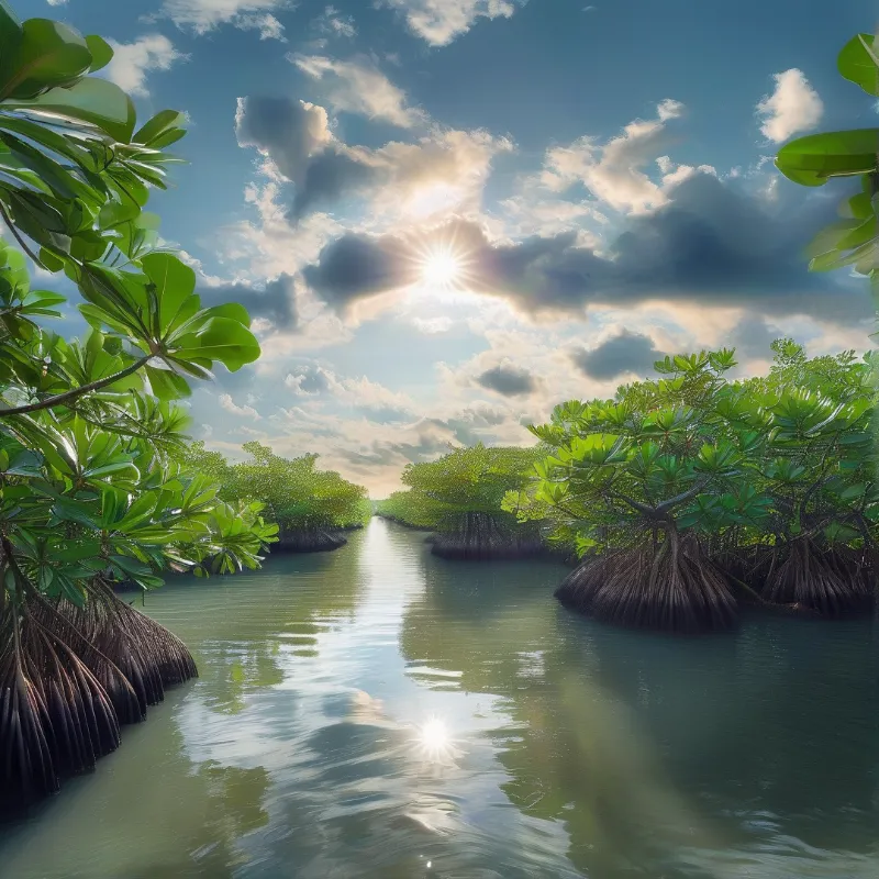 Sunlit Mangrove Waterway