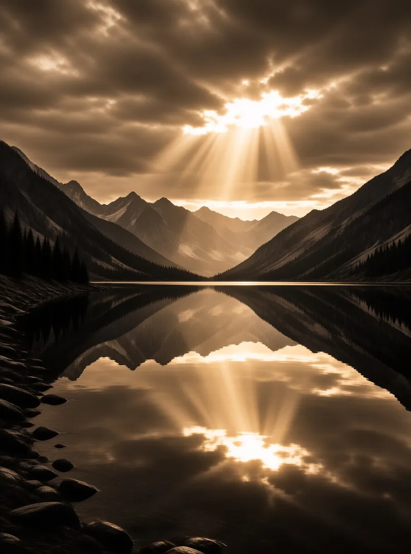Sunlit Mountain Lake Mirror