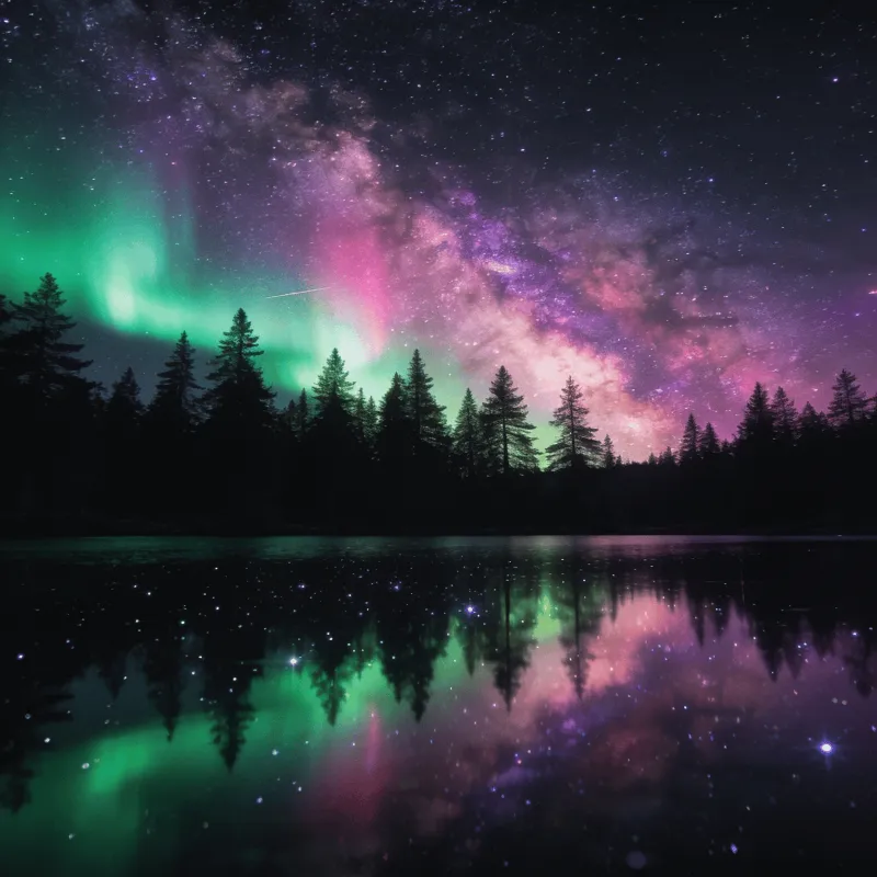 Starlit Lake with Aurora Reflection