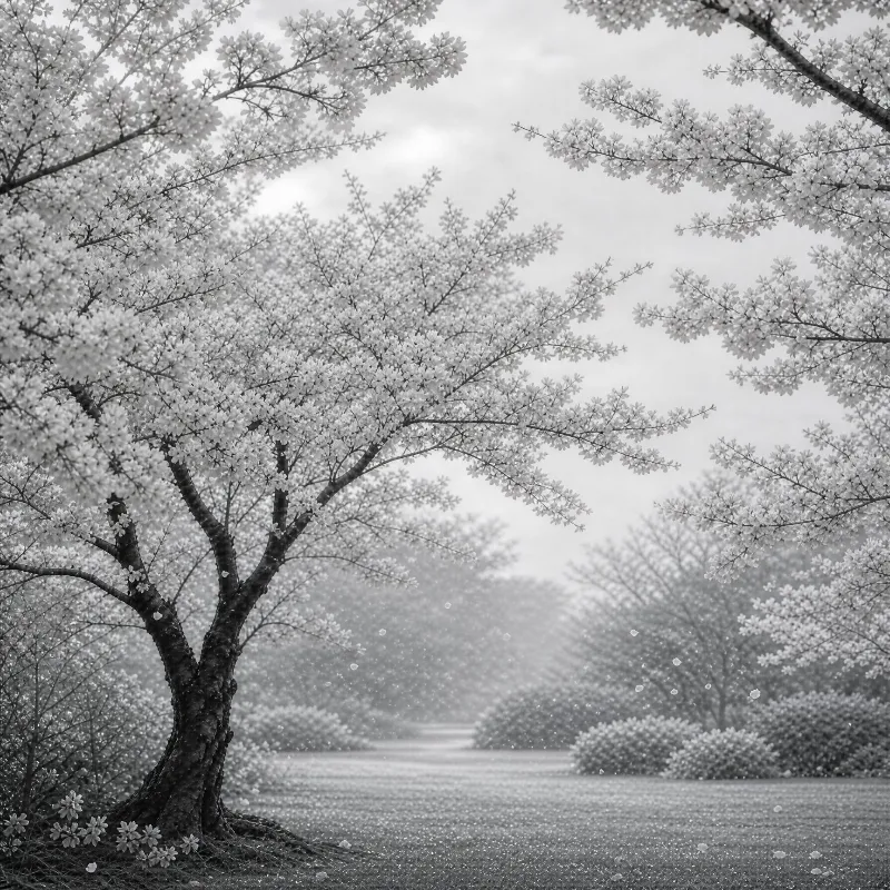 Cherry Blossoms in Monochrome