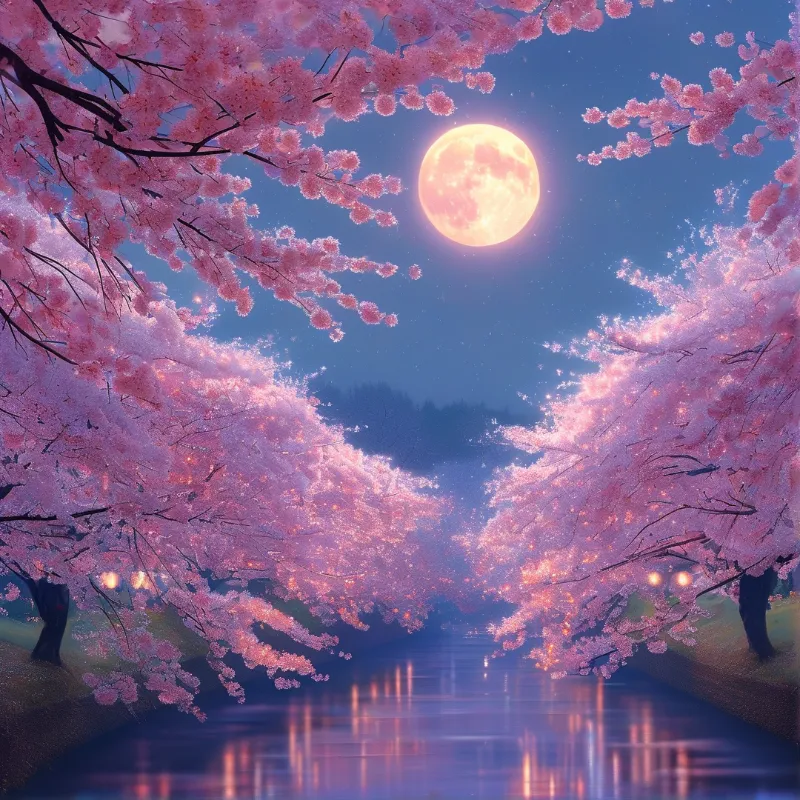 Moonlit Sakura River