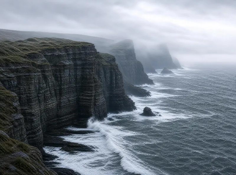 Coastal Cliffs and Rough Sea