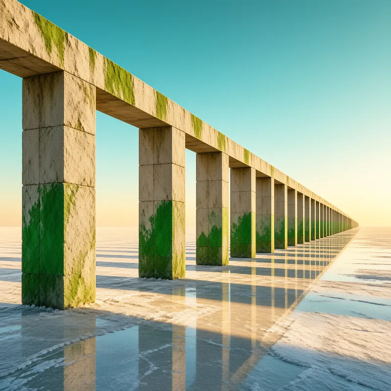 Sunlit Mossy Stone Colonnade
