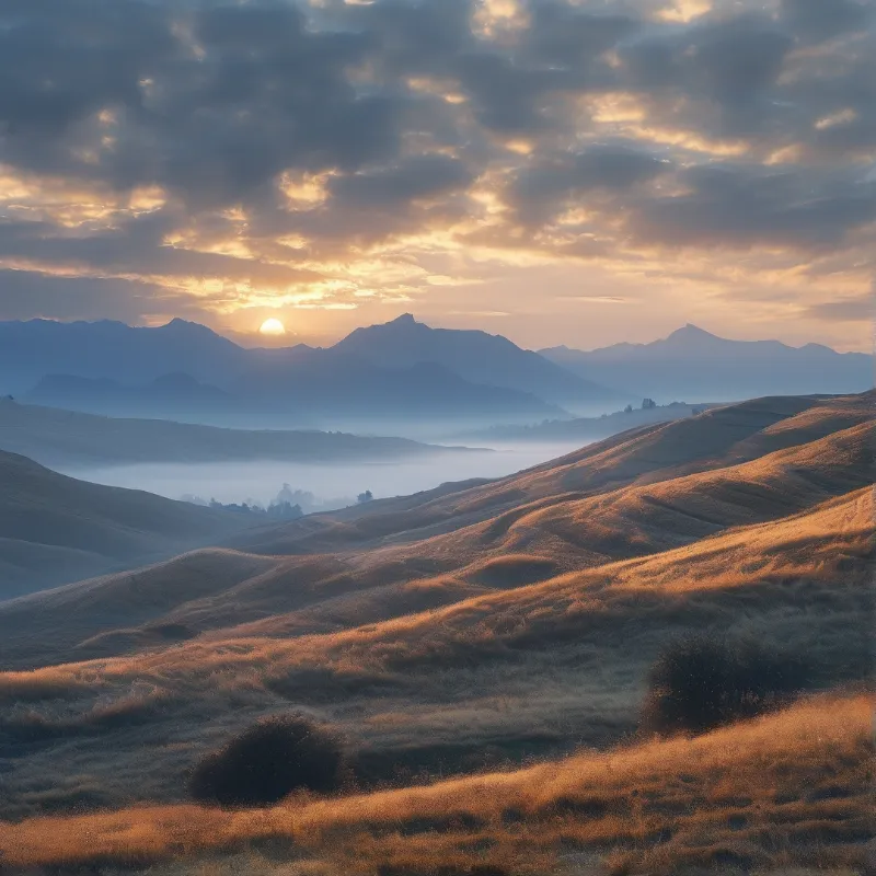 Sunrise Over Rolling Hills