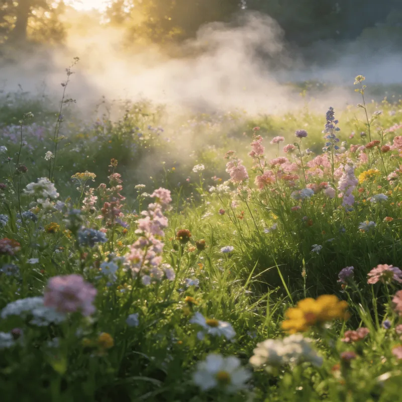 Wildflower Meadow in Morning Mist
