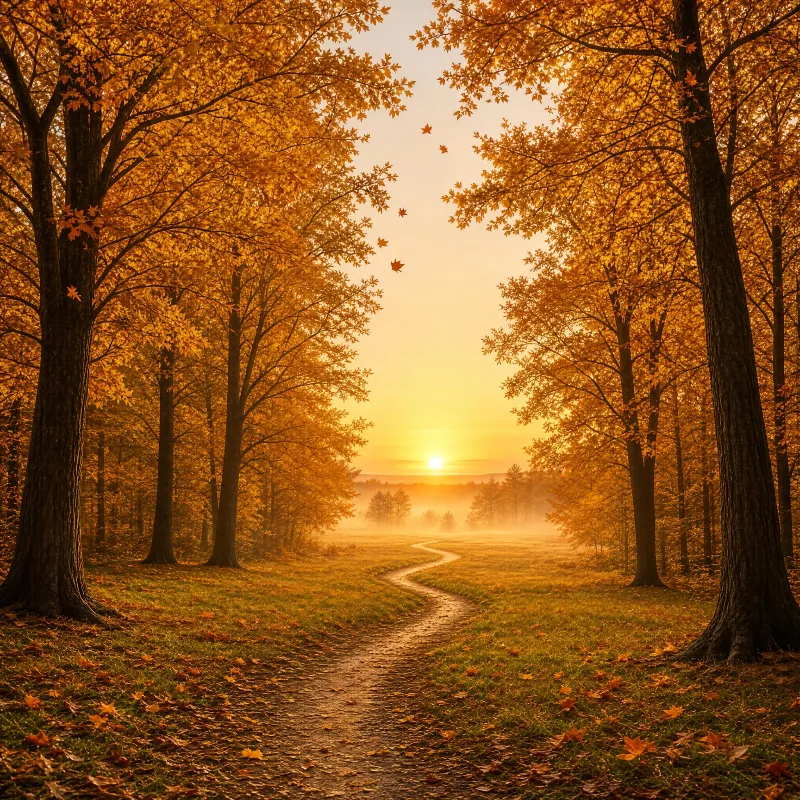 Autumn Sunrise Forest Path