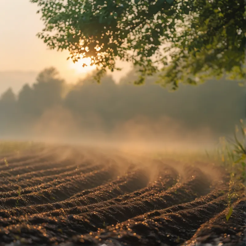 Misty Field at Sunrise