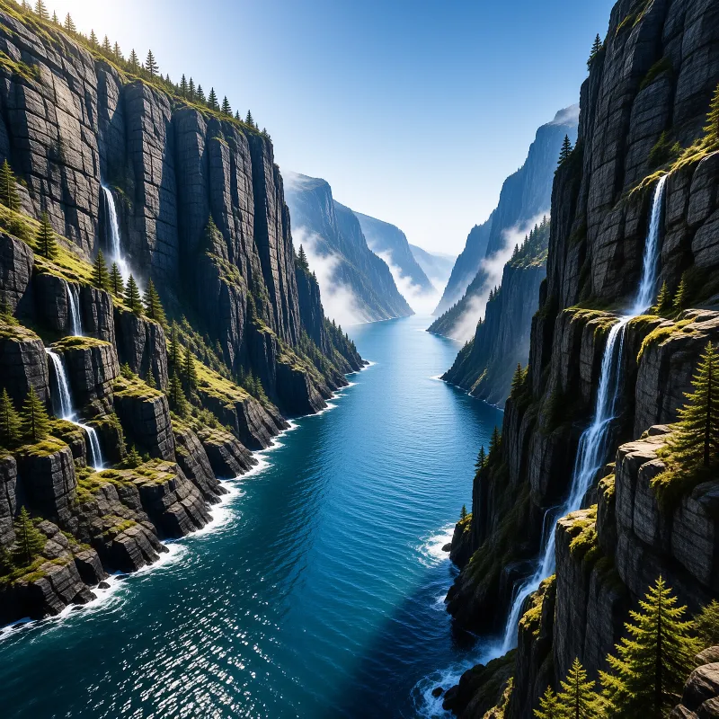 Fjord with Waterfalls