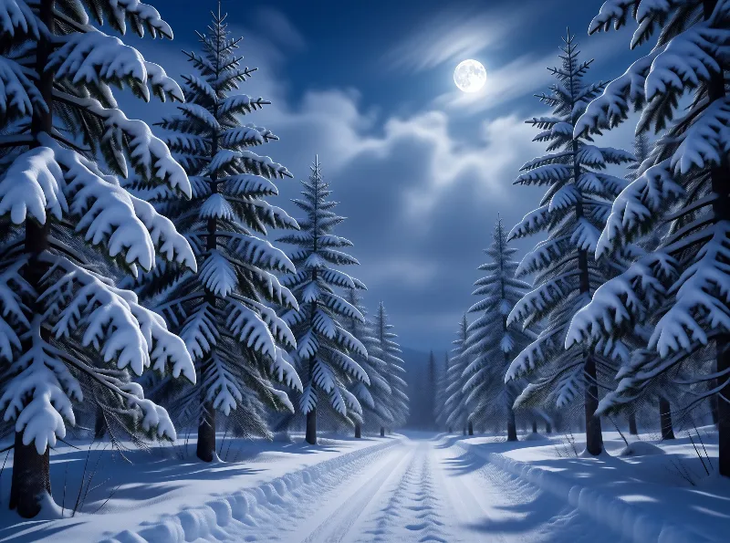 Moonlit Winter Forest Path