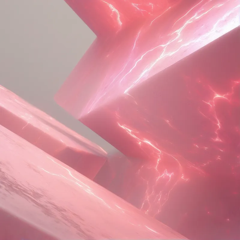 Glossy coral blocks intersect at sharp angles while branching white light veins trace their polished surfaces.