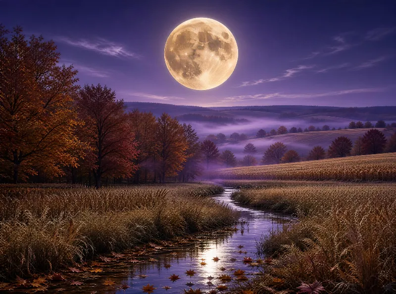 Autumn Night with Full Moon
