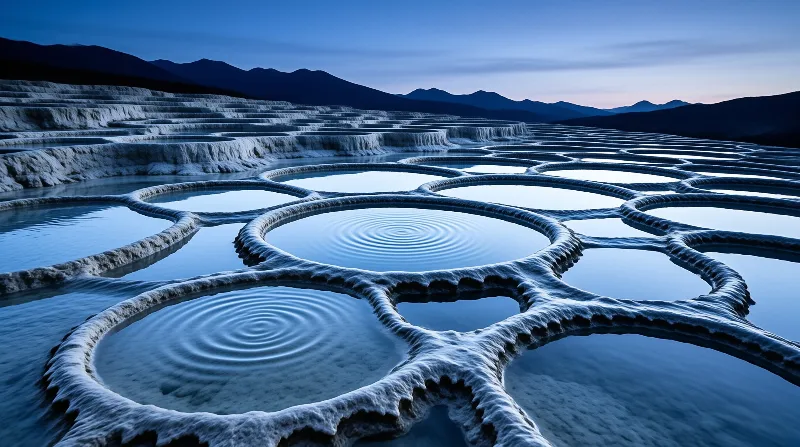 Circular Pools at Dusk