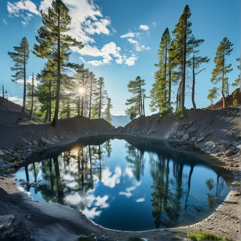 Sunlit Forest Pond Reflection