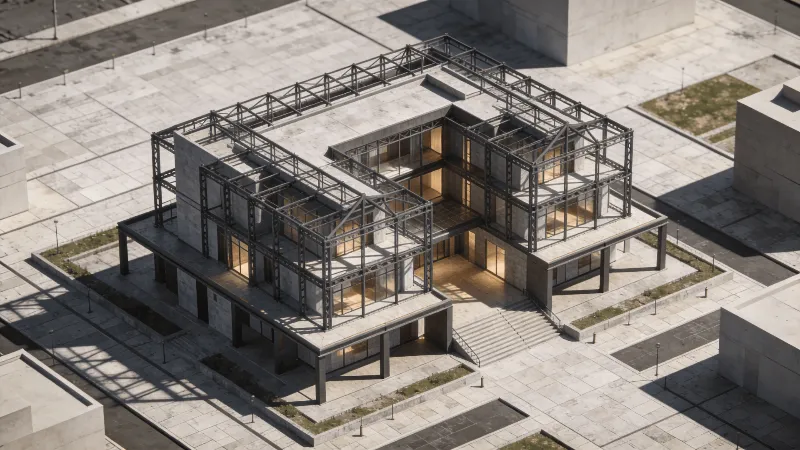 Villa with Steel frame in Urban plaza