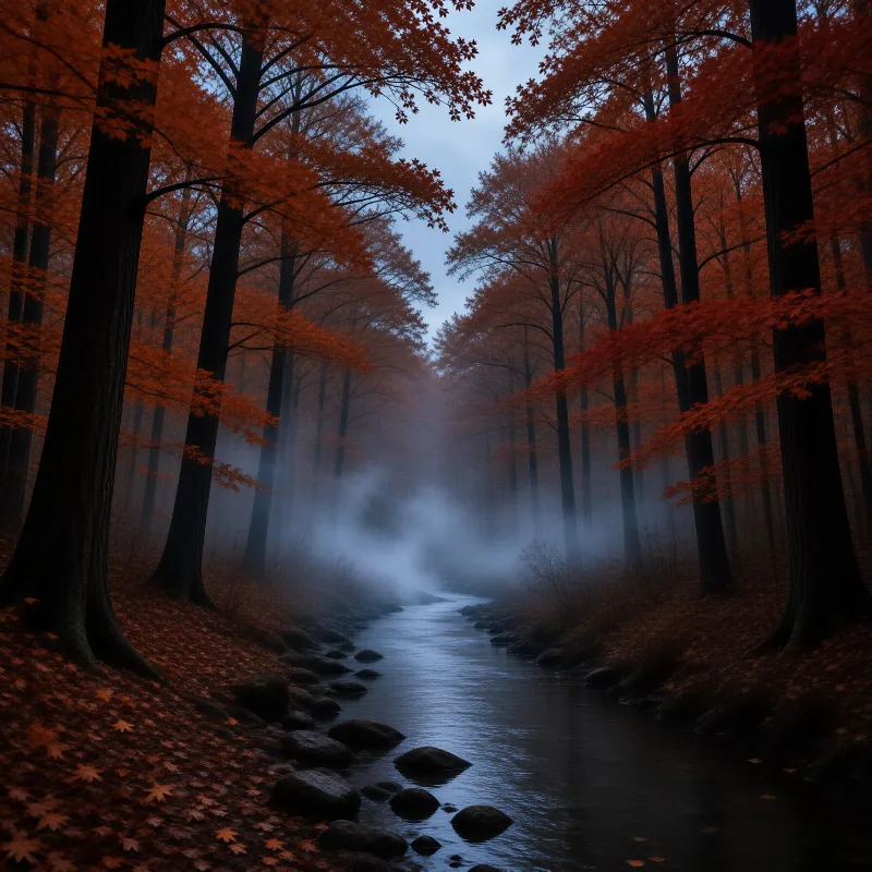 Misty Autumn Forest Stream