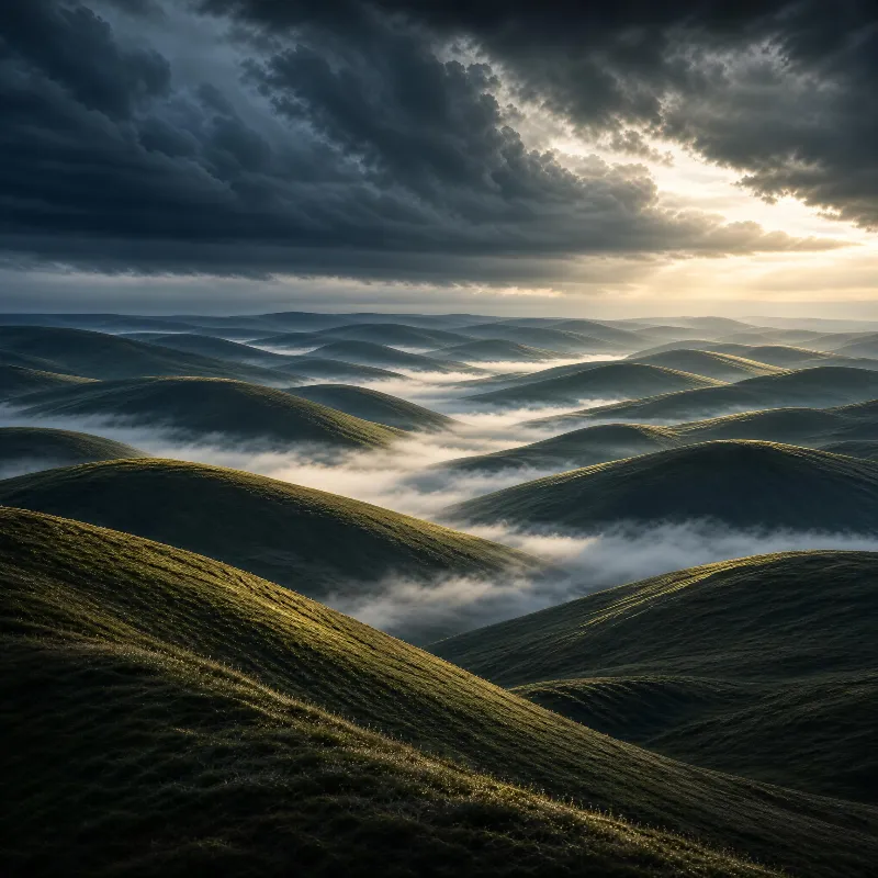 Misty Rolling Hills at Dawn