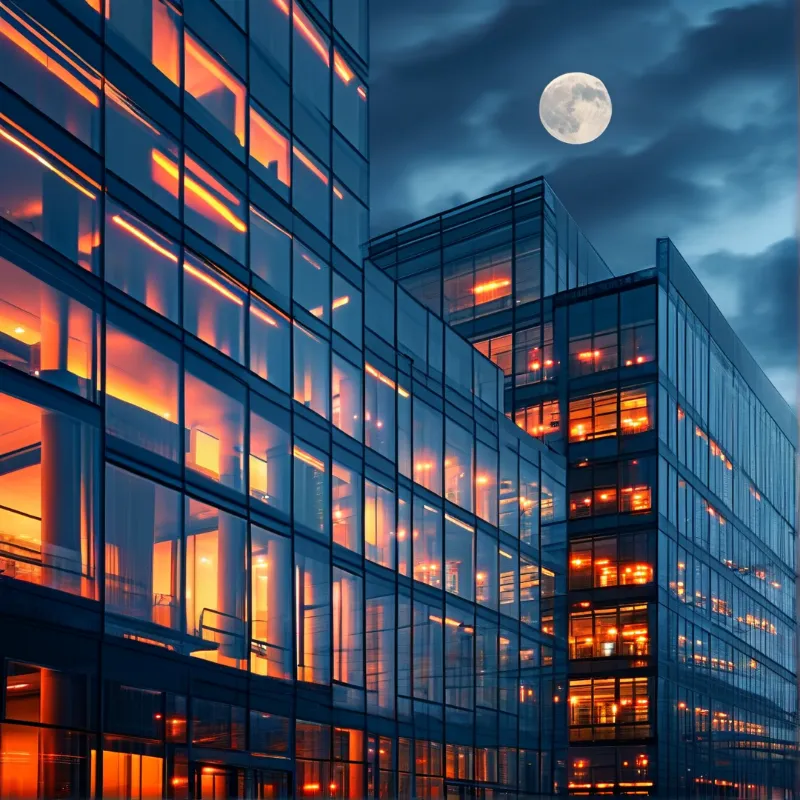 Modern Glass Towers at Night