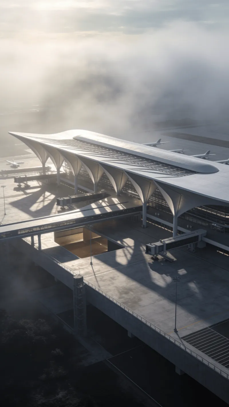 Terminal with Tensile Structure — Foggy Morning