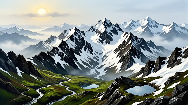 Blistered salt crusts rim shallow mirror pools that stretch toward a hazy horizon of soft white clouds.