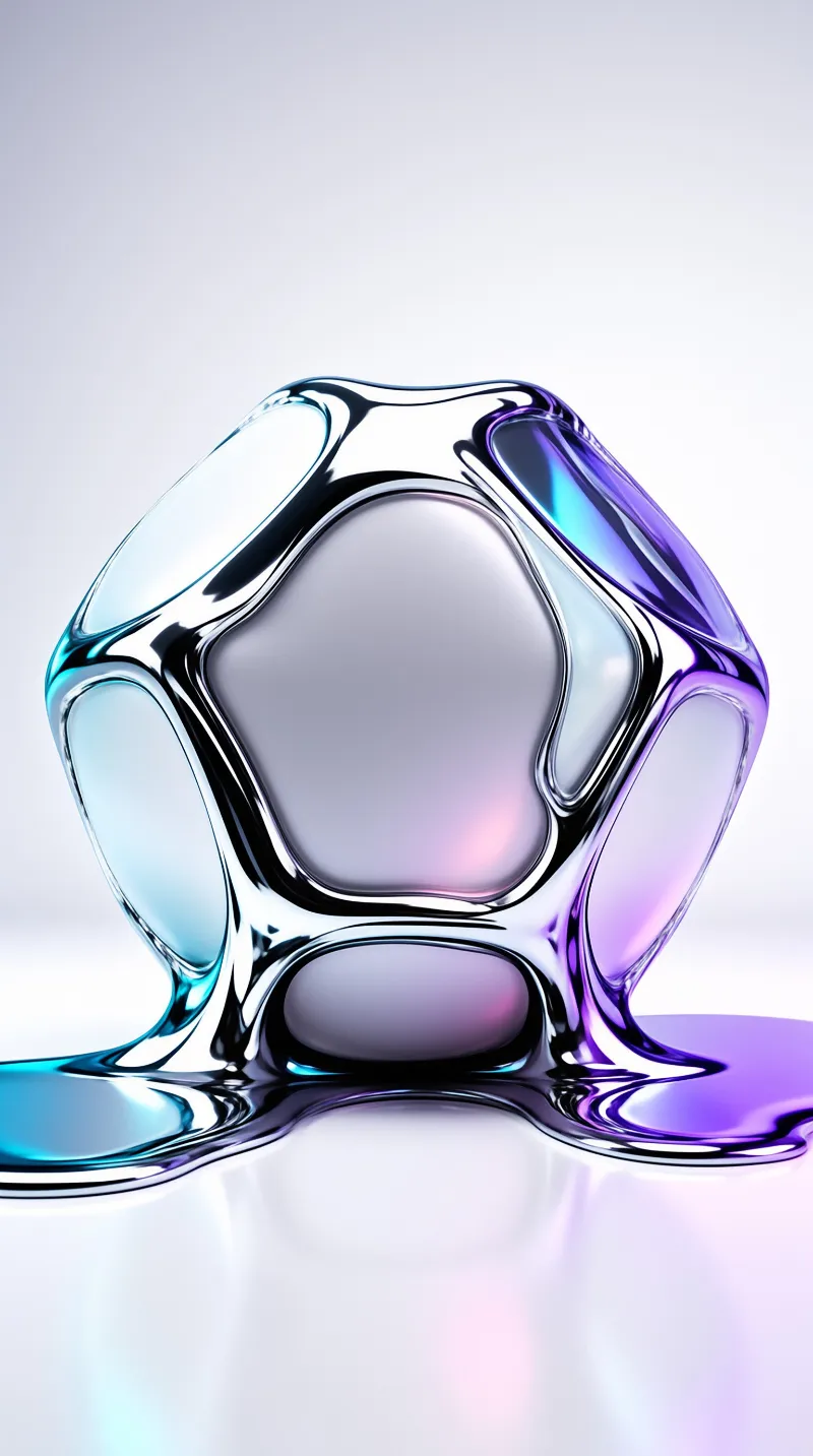 Liquid Glass Abstract Form With Blue Glow
