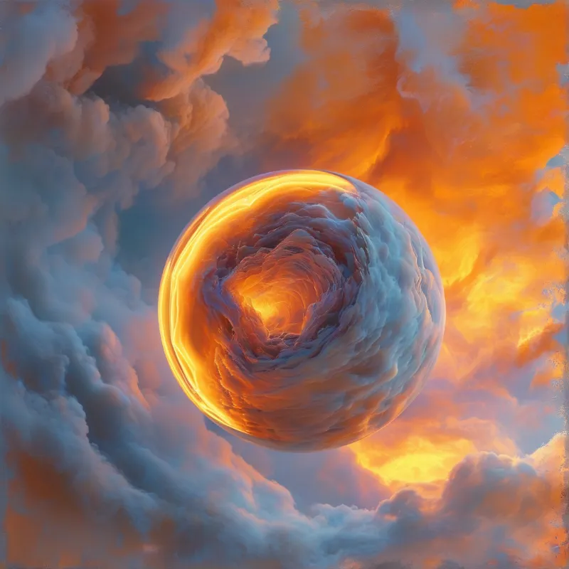 Glowing Orb in Clouds