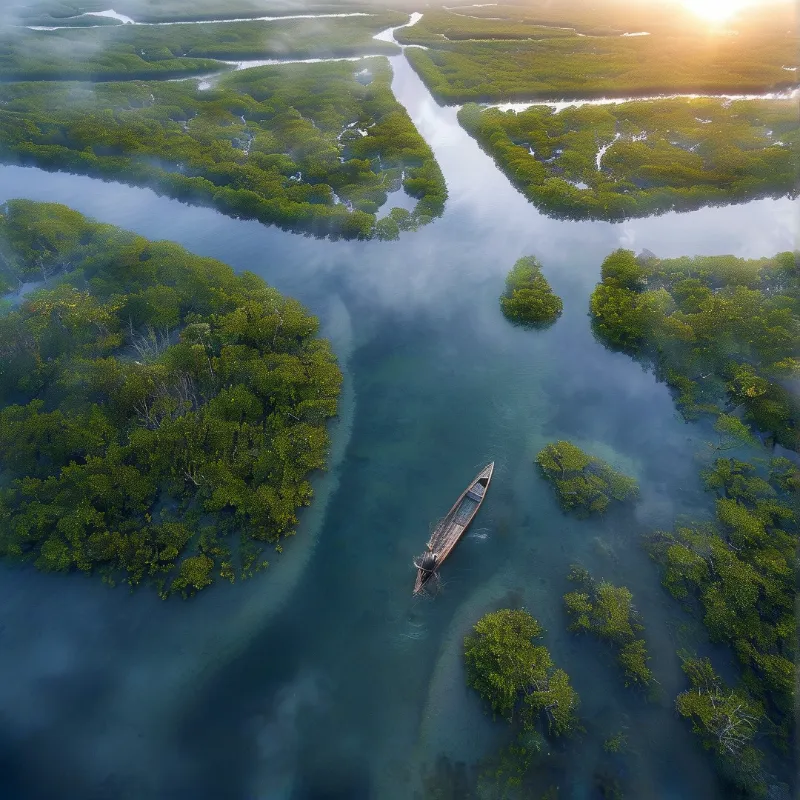 Boat in Misty Mangroves