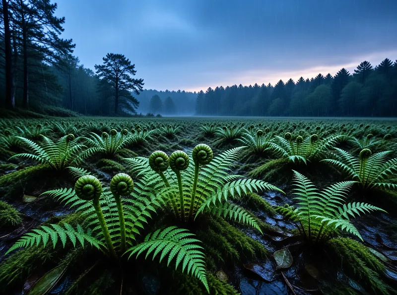 Ferns in Rainy Forest