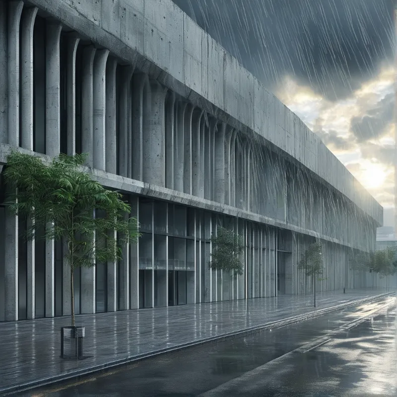 Concrete Architecture in Rain