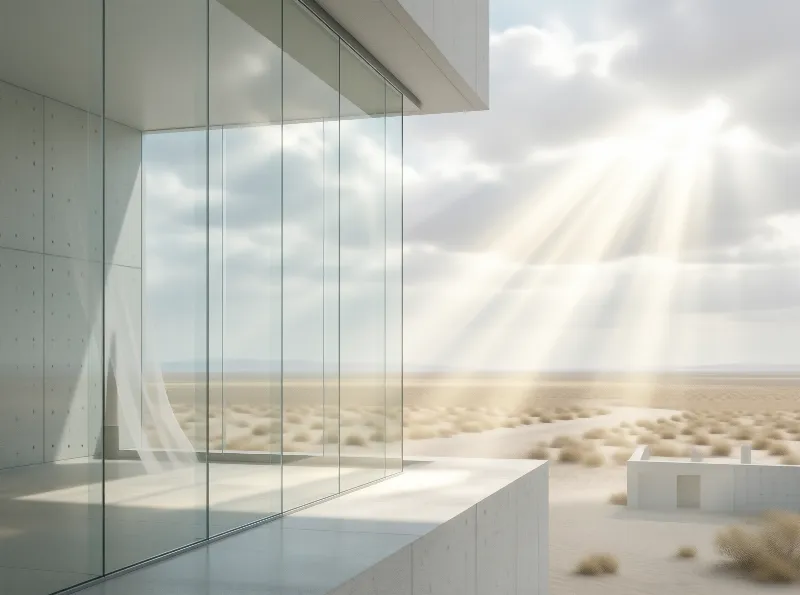 Glass Pavilion in Desert Light