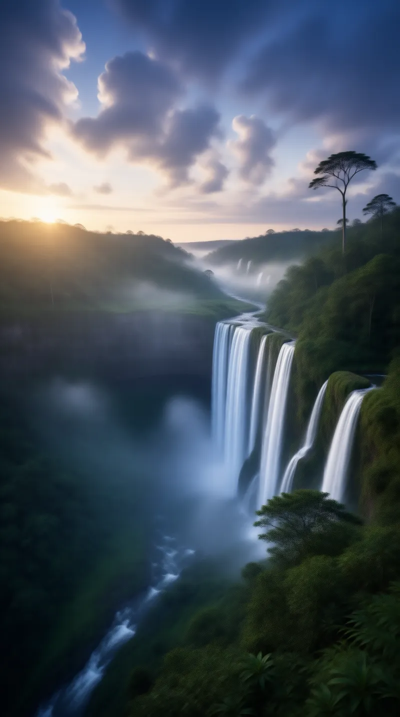 Misty Waterfall at Dawn