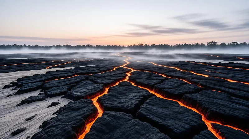 Cooled Lava Flow At Dusk