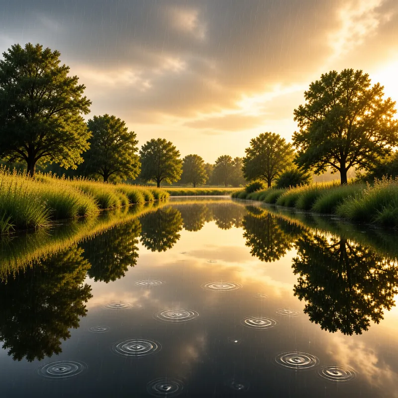 Rainy River Sunset Reflection