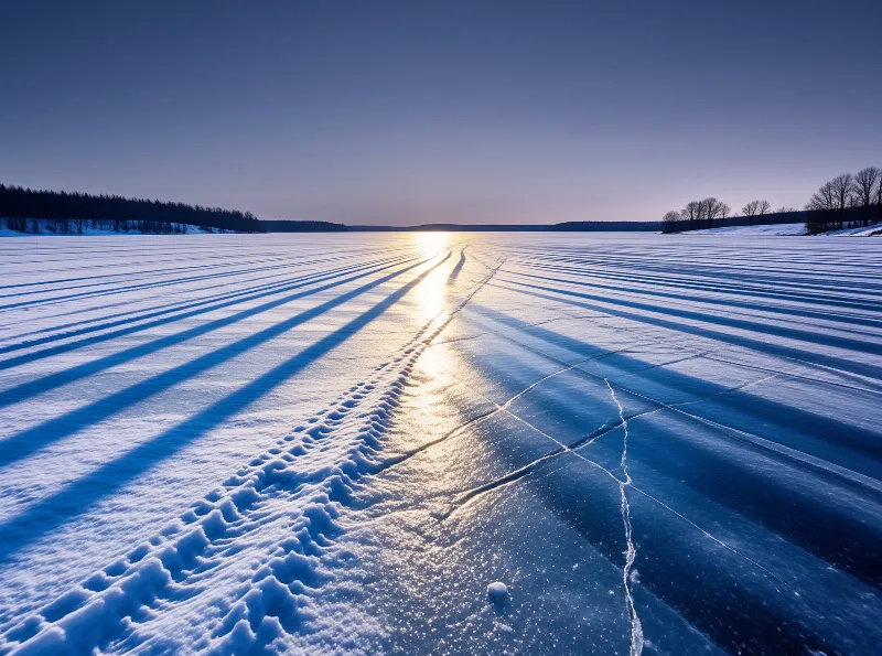 Frozen Lake at Low Sun Landscape